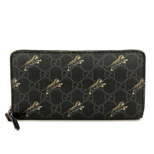 GUCCI GG Supreme Tiger Print PVC Zip Around Long Wallet Black/1BG5451